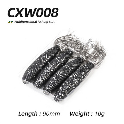 Ardea Pehme kalastuslant 4tk 90mm 10g Fat Ika Silicone Bait Squid Shiner Shad Souple Black Bass Perch Rotate Vooblerid