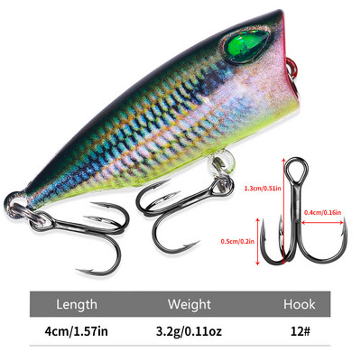 Plutajući poper mamci za ribolov 4CM-3.5G-10# Topwater Bait Tvrdi mamac Umjetni Poper Pastrve Pike Crankbait