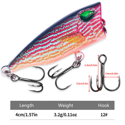 Plutajući poper mamci za ribolov 4CM-3.5G-10# Topwater Bait Tvrdi mamac Umjetni Poper Pastrve Pike Crankbait