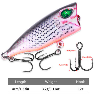 Plutajući poper mamci za ribolov 4CM-3.5G-10# Topwater Bait Tvrdi mamac Umjetni Poper Pastrve Pike Crankbait
