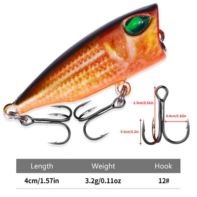 Plutajući poper mamci za ribolov 4CM-3.5G-10# Topwater Bait Tvrdi mamac Umjetni Poper Pastrve Pike Crankbait