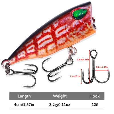 Plutajući poper mamci za ribolov 4CM-3.5G-10# Topwater Bait Tvrdi mamac Umjetni Poper Pastrve Pike Crankbait
