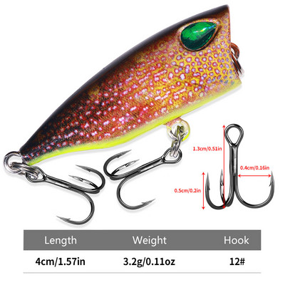 Plutajući poper mamci za ribolov 4CM-3.5G-10# Topwater Bait Tvrdi mamac Umjetni Poper Pastrve Pike Crankbait