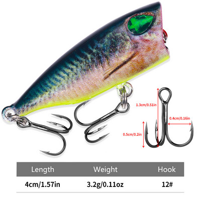 Plutajući poper mamci za ribolov 4CM-3.5G-10# Topwater Bait Tvrdi mamac Umjetni Poper Pastrve Pike Crankbait