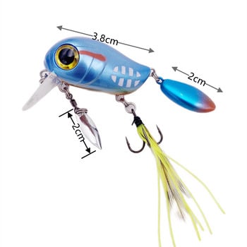 40mm 8g Floating Fishing Bee Bird Lure Bass Crankbait Hard Baits Pike Fishing Spin Tail Lure Spoon Wobblers Feather Hook