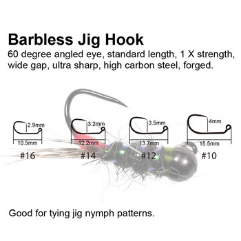 Bimoo 6τμχ Fluorescent Fast Sinking Barbless Tungsten Headhead Jig Nymph Fly Euro Perdigon Nymphs Trout Fishing Fly Lures Bait