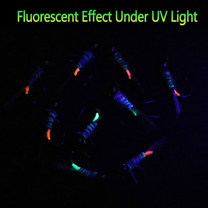 Bimoo 6tk Fluorestseeruv Kiiresti uppuv Obarvaba Volframpea Jig Nymph Fly Euro Perdigon Nymphs Forellipüügi Kärbsepeibutis Söödad