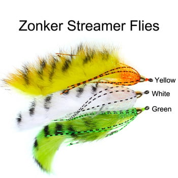 3 τμχ #1/0 Λαβράκι Pike Salmon Fishing Lure Brass Conehead Zonker Streamer Flies Παραλλαγή Πορτοκαλί Λευκό Κίτρινο