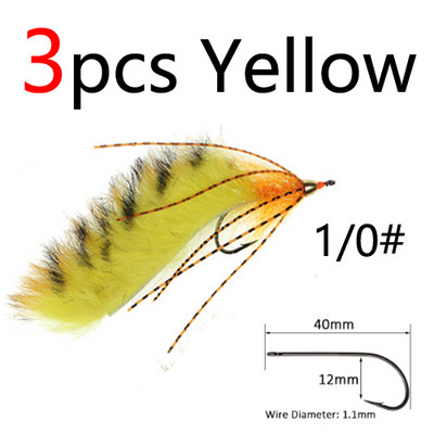 3db #1/0 Tengeri sügér csuka lazac horgászcsali sárgaréz kúpfejű Zonker Streamer legyek Változat narancssárga fehér sárga