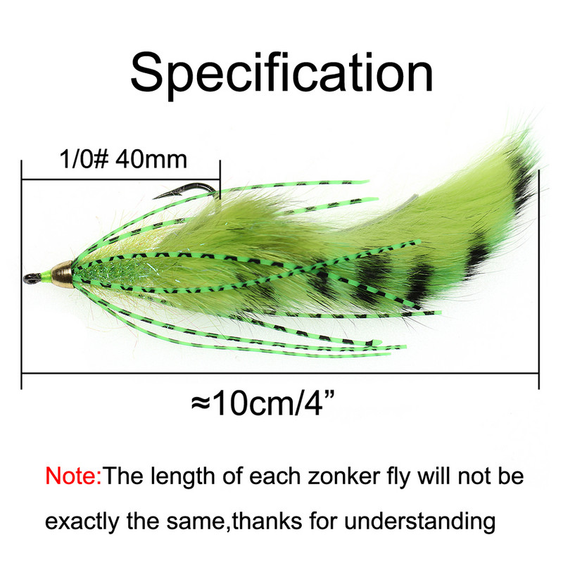 3db #1/0 Tengeri sügér csuka lazac horgászcsali sárgaréz kúpfejű Zonker Streamer legyek Változat narancssárga fehér sárga