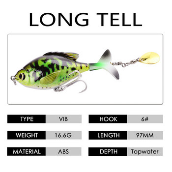 1 τμχ Rotate Tail Popper Lure 9,5cm 16,6g Topwater Wobble Fishing Lures Lifelike Artificial Hard Bait Bass Pike Fishing Tacking