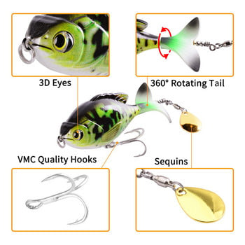 1 τμχ Rotate Tail Popper Lure 9,5cm 16,6g Topwater Wobble Fishing Lures Lifelike Artificial Hard Bait Bass Pike Fishing Tacking