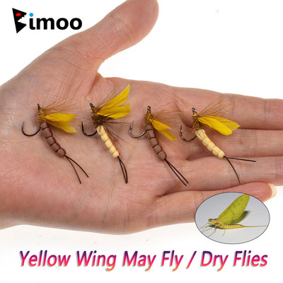 Bimoo 8PCS #8 #10 Yellow Drake Feather Wing Mayfly Barbed and Barbless Dry Fly Rocky River Bass Forell Fishing Lens Peibutis