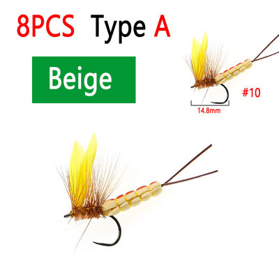 Bimoo 8PCS #8 #10 Yellow Drake Feather Wing Mayfly Barbed and Barbless Dry Fly Rocky River Bass Forell Fishing Lens Peibutis
