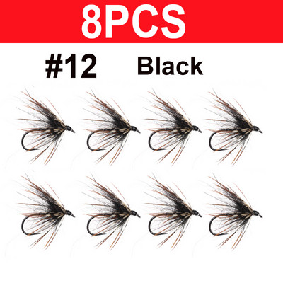 Vampfly 8PCS, 12-es méret Tenkara Nymph Wet Fly Trout Fishing Fly Puha Hackle Pókpisztráng legyek Csali csali Fekete narancssárga