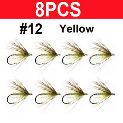 Vampfly 8PCS, 12-es méret Tenkara Nymph Wet Fly Trout Fishing Fly Puha Hackle Pókpisztráng legyek Csali csali Fekete narancssárga