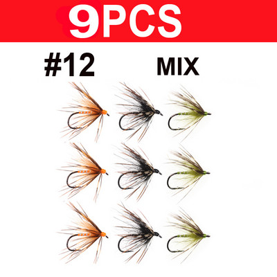 Vampfly 8PCS, 12-es méret Tenkara Nymph Wet Fly Trout Fishing Fly Puha Hackle Pókpisztráng legyek Csali csali Fekete narancssárga