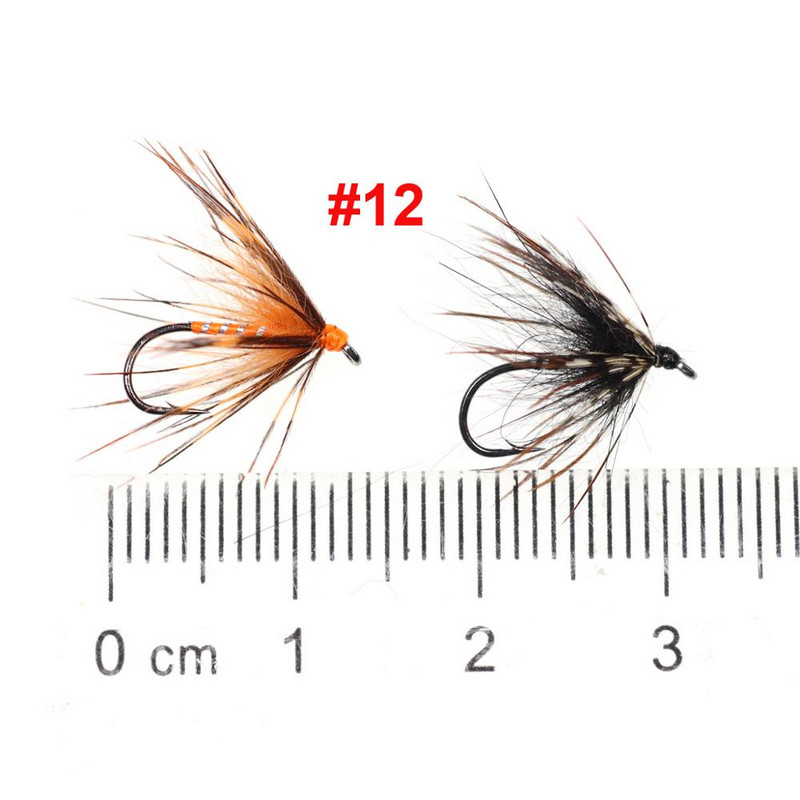 Vampfly 8PCS, 12-es méret Tenkara Nymph Wet Fly Trout Fishing Fly Puha Hackle Pókpisztráng legyek Csali csali Fekete narancssárga