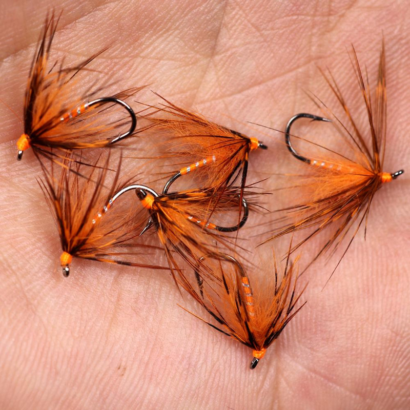 Vampfly 8PCS, 12-es méret Tenkara Nymph Wet Fly Trout Fishing Fly Puha Hackle Pókpisztráng legyek Csali csali Fekete narancssárga