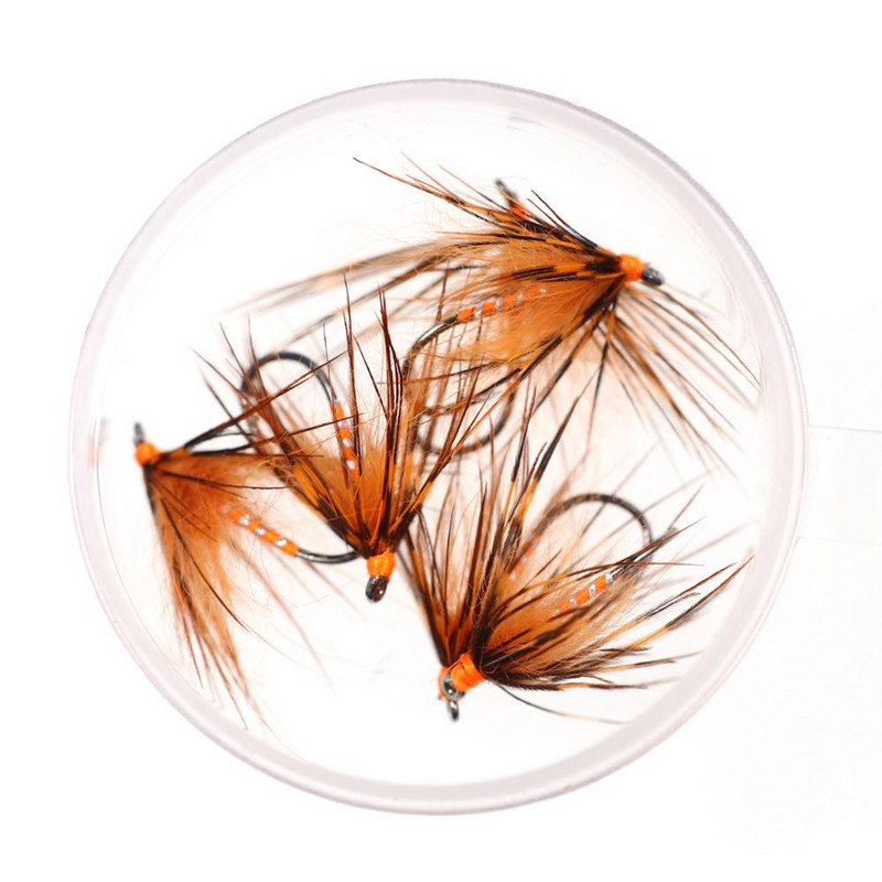 Vampfly 8PCS, 12-es méret Tenkara Nymph Wet Fly Trout Fishing Fly Puha Hackle Pókpisztráng legyek Csali csali Fekete narancssárga