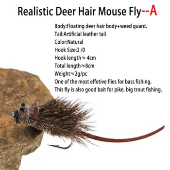 Deer Hair Mouse Fly Topwater Lure Poppers Artificial Rat Fish Bait Mouse Deerhair Bass Bug For Largemouth Pike Fishing Lure Bait