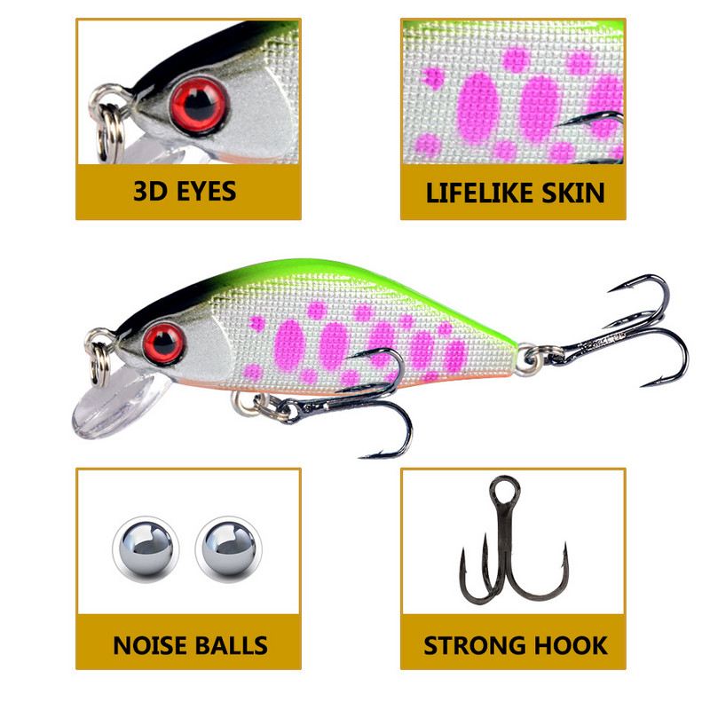 1 ΤΕΜ Minnow Fishing Lure Hard Artificial Bait Bionic 3D Eyes 50mm Artificial Bait Fishing Wobblers Crankbait Sinking Hard Bait