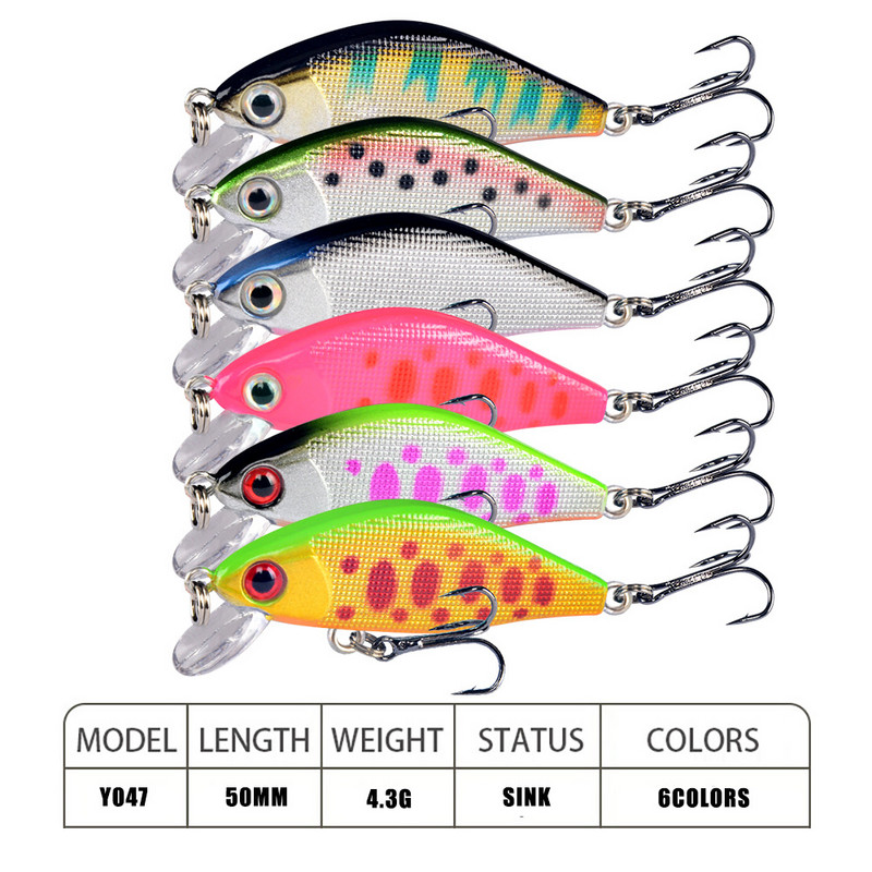 1 ΤΕΜ Minnow Fishing Lure Hard Artificial Bait Bionic 3D Eyes 50mm Artificial Bait Fishing Wobblers Crankbait Sinking Hard Bait