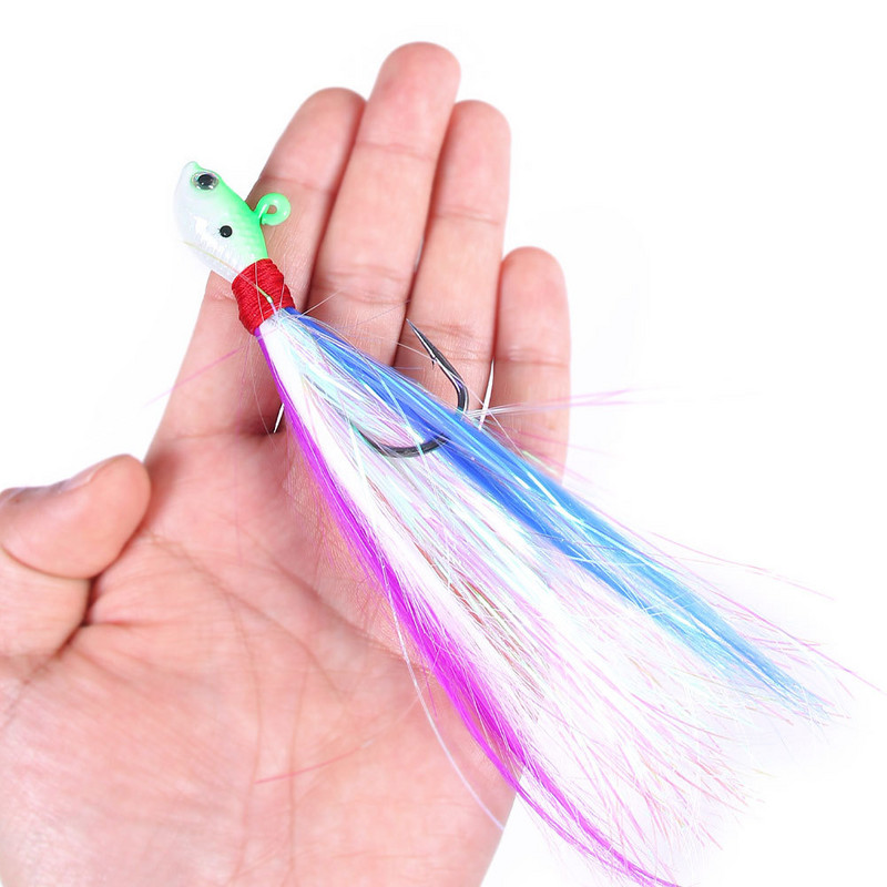 Inchiku Jig Head Sea Fishing Wobbler Csali Többszínű szarvas Hajszáraz Pisztráng Bass Jig Fishing Head Hook Horgászat Puha Csali Bucktail