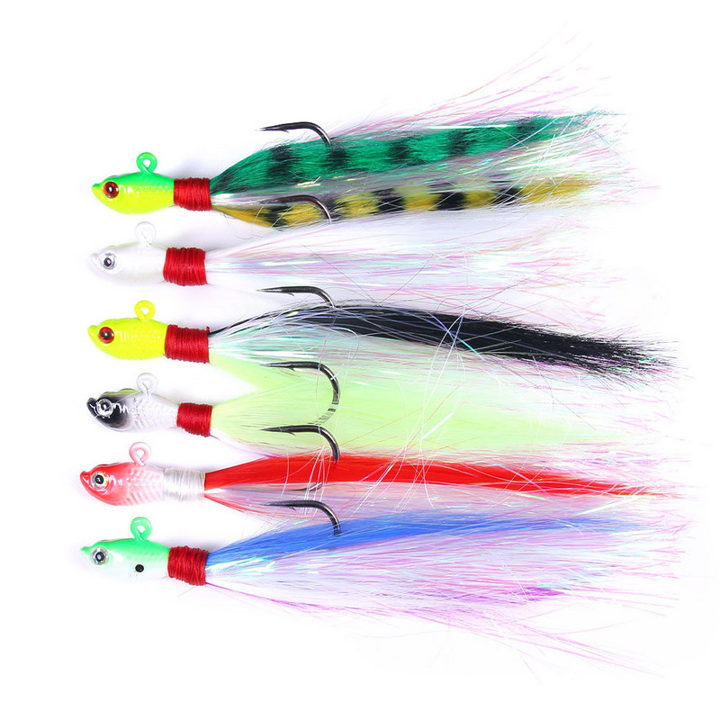 Inchiku Jig Head Sea Fishing Wobbler Csali Többszínű szarvas Hajszáraz Pisztráng Bass Jig Fishing Head Hook Horgászat Puha Csali Bucktail