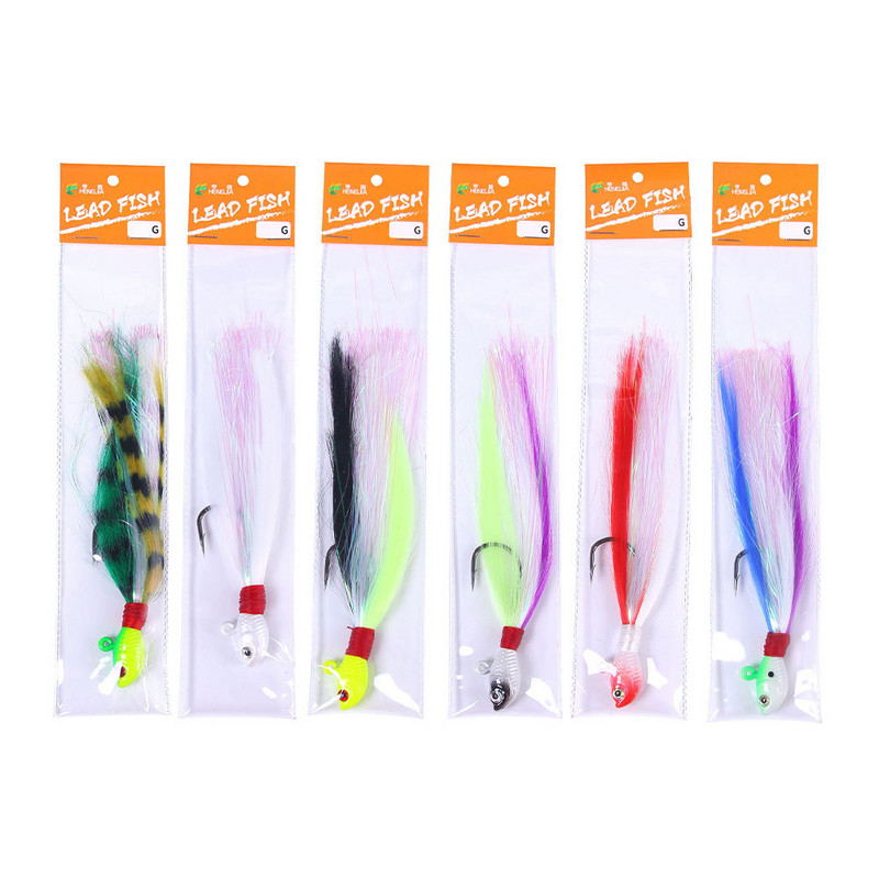 Inchiku Jig Head Sea Fishing Wobbler Csali Többszínű szarvas Hajszáraz Pisztráng Bass Jig Fishing Head Hook Horgászat Puha Csali Bucktail