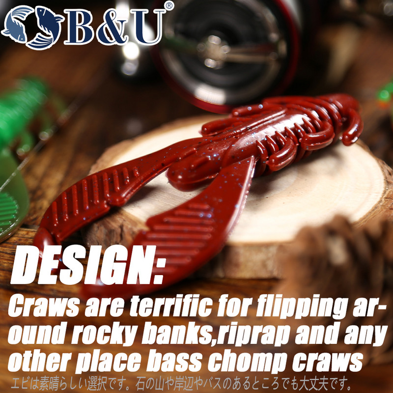 B&U Worm Craws Creveți Momeală moale 90mm Miros cu sare Naluci artificiale din silicon Jig Wobblers Bass Crap Pesca Aparatură de pescuit