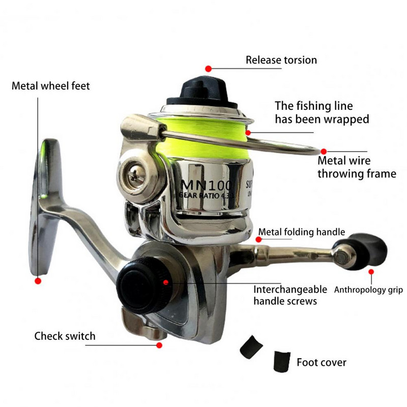 Hordozható horgász pergető orsó 2+1BB csapágyas mini horgászkerék, jó szilárdságú mini horgászkerék pergető kerék horgászat