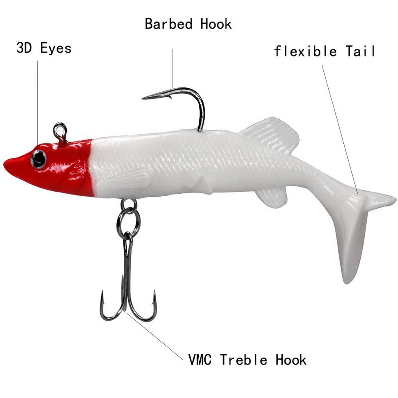 2tk/partii Pike Soft Swimbait 12cm 28g/1oz Shad Fishing Wobbers T tail Bass püügi landid Treble konksuga