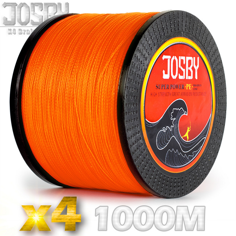 JOSBY 8 pintas žvejybos valas 1000M daugiagijinis PE 4 sruogų žvejybos laidas 10LB-85LB Stipri Japonijos technologija Oranžinė 9 spalvos