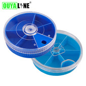 Uus multifunktsionaalne sinine mini 5/6 võrega ümmargune tarvikute hoiukohver Kaasaskantav läbipaistev 360° pöörlev lendav kalastustarvete kast