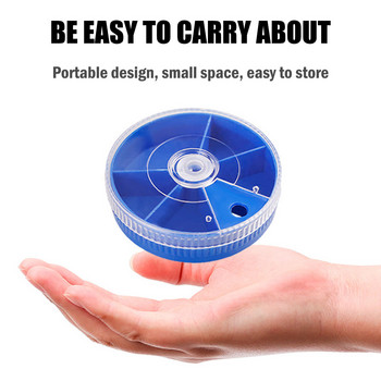 Нова многофункционална синя мини 5/6 решетъчна кръгла кутия за съхранение на аксесоари Преносима прозрачна 360° въртяща се кутия за летящи риболовни принадлежности