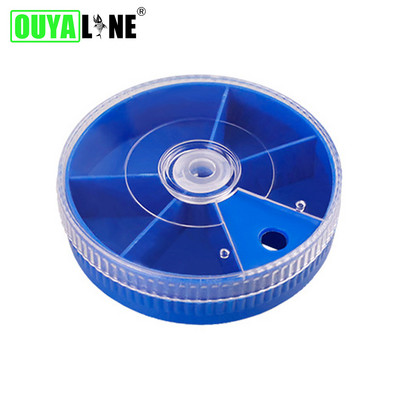 Uus multifunktsionaalne sinine mini 5/6 võrega ümmargune tarvikute hoiukohver Kaasaskantav läbipaistev 360° pöörlev lendav kalastustarvete kast