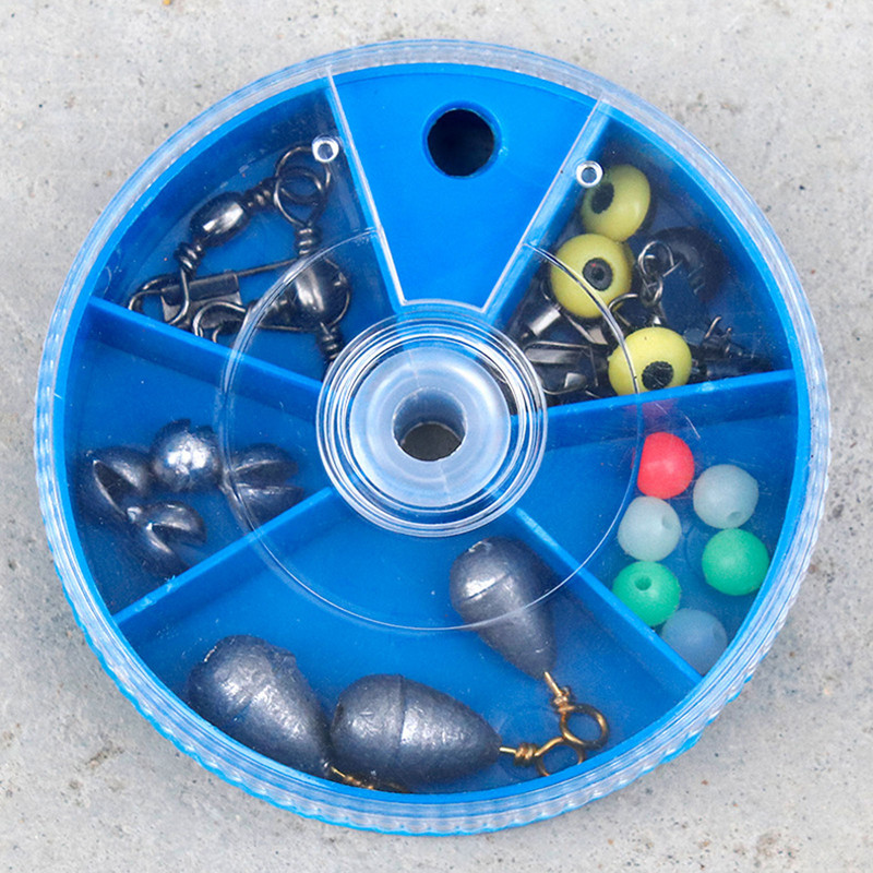 Uus multifunktsionaalne sinine mini 5/6 võrega ümmargune tarvikute hoiukohver Kaasaskantav läbipaistev 360° pöörlev lendav kalastustarvete kast