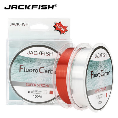 JACKFISH 100M Fluorocarbon makšķerēšanas aukla sarkana/dzidra divu krāsu 4-32LB Carbon Fiber Leader Line mušu makšķerēšanas aukla pesca