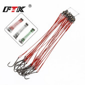 FTK 20τμχ 12-25cm Anti Bite Steel Wire Leader Leashes for Fishing 20-80LB With Baitholder Hook Swivel Fishing Line Pike Bass
