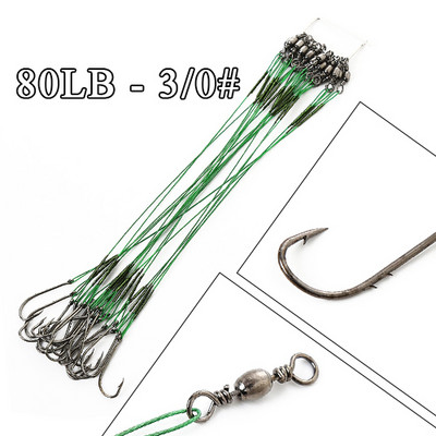 FTK 20τμχ 12-25cm Anti Bite Steel Wire Leader Leashes for Fishing 20-80LB With Baitholder Hook Swivel Fishing Line Pike Bass
