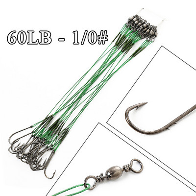 FTK 20τμχ 12-25cm Anti Bite Steel Wire Leader Leashes for Fishing 20-80LB With Baitholder Hook Swivel Fishing Line Pike Bass