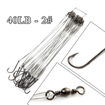 FTK 20τμχ 12-25cm Anti Bite Steel Wire Leader Leashes for Fishing 20-80LB With Baitholder Hook Swivel Fishing Line Pike Bass