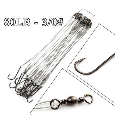 FTK 20τμχ 12-25cm Anti Bite Steel Wire Leader Leashes for Fishing 20-80LB With Baitholder Hook Swivel Fishing Line Pike Bass