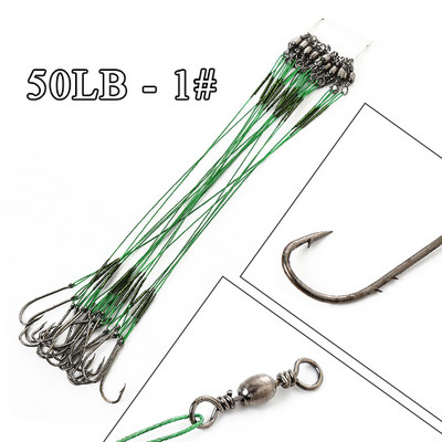 FTK 20τμχ 12-25cm Anti Bite Steel Wire Leader Leashes for Fishing 20-80LB With Baitholder Hook Swivel Fishing Line Pike Bass
