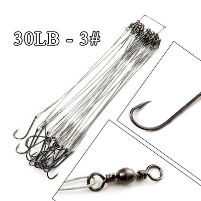 FTK 20τμχ 12-25cm Anti Bite Steel Wire Leader Leashes for Fishing 20-80LB With Baitholder Hook Swivel Fishing Line Pike Bass