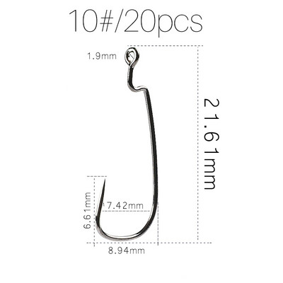 Superkontinenta nobīde ar lieliem gredzeniem Oglekļa tērauda kloķa āķi Āķi āķi tārpu āķi ar lielām acīm Gredzens 20gab.