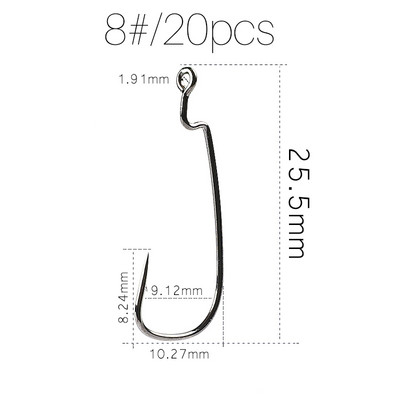 Superkontinenta nobīde ar lieliem gredzeniem Oglekļa tērauda kloķa āķi Āķi āķi tārpu āķi ar lielām acīm Gredzens 20gab.