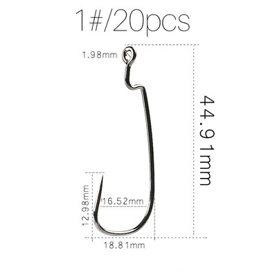 Superkontinenta nobīde ar lieliem gredzeniem Oglekļa tērauda kloķa āķi Āķi āķi tārpu āķi ar lielām acīm Gredzens 20gab.
