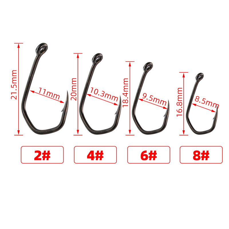 50 buc cârlige de pescuit la crap cârlige cu gheare ghimpate, acoperire PTFE, cârlige cu ochi din oțel inoxidabil cu conținut ridicat de carbon 8019